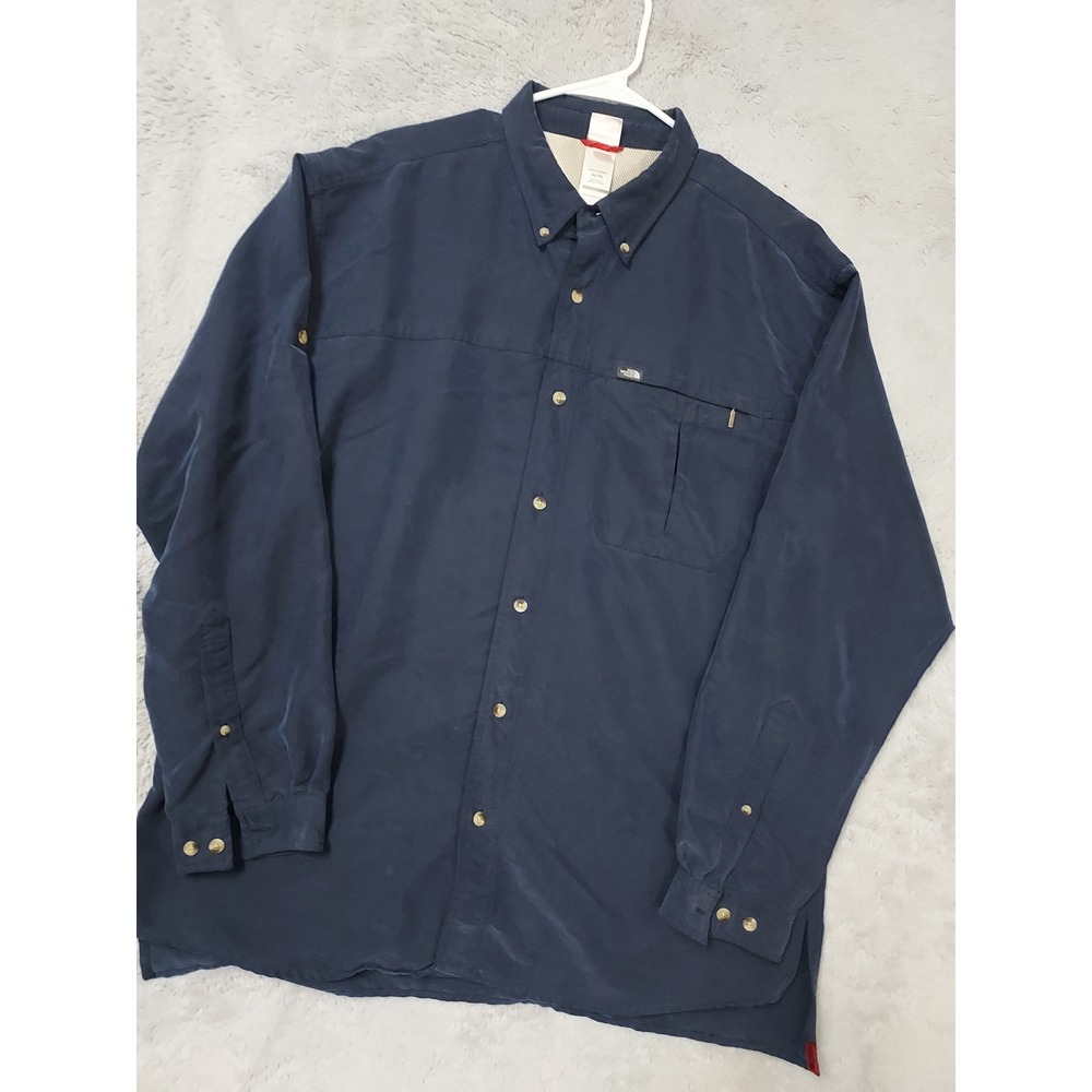 The North Face Shirt Men XL Long Sleeve Hiking Outdoor Blue Modal Blend Roll Tab
